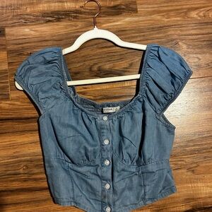 Blue Button-Up Arizona Jean Sleeve Blouse